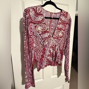 FREE PEOPLE Wild and Free Paisley Crop Top Red Purple L
